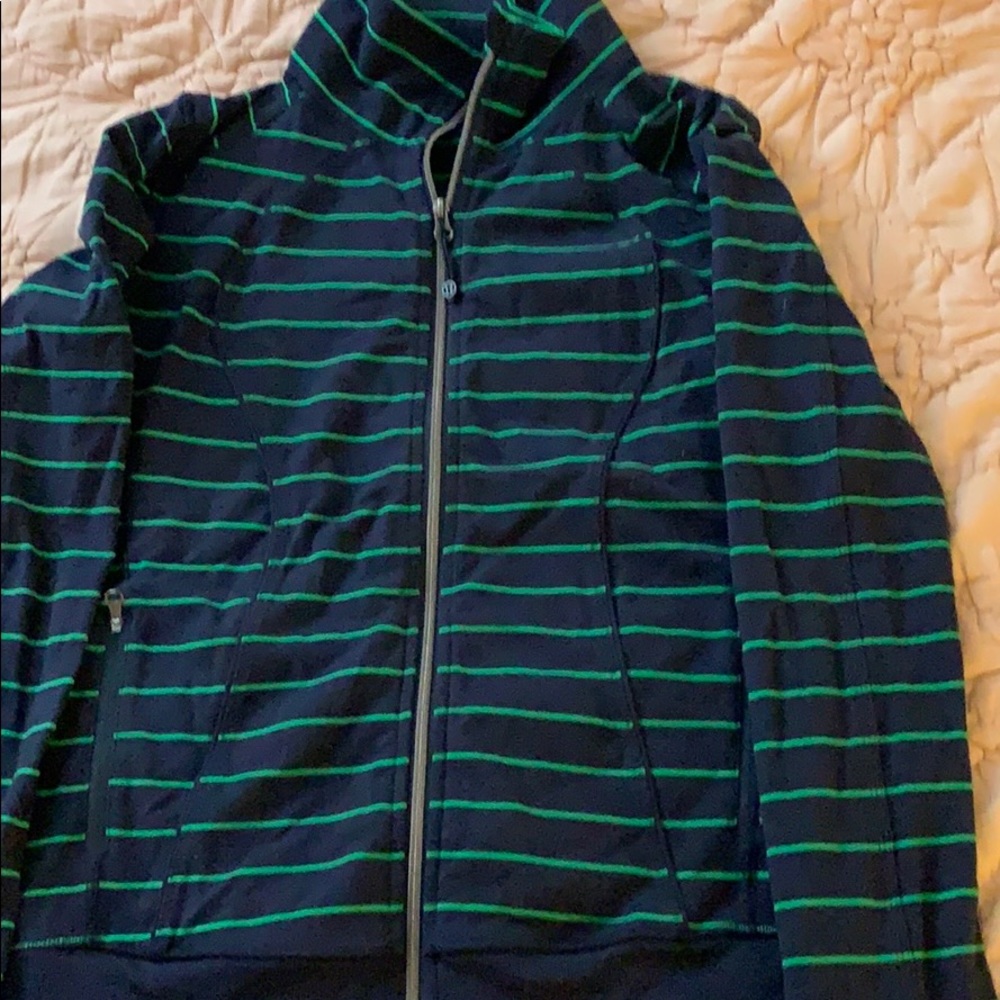 Green and blue stripped zip up